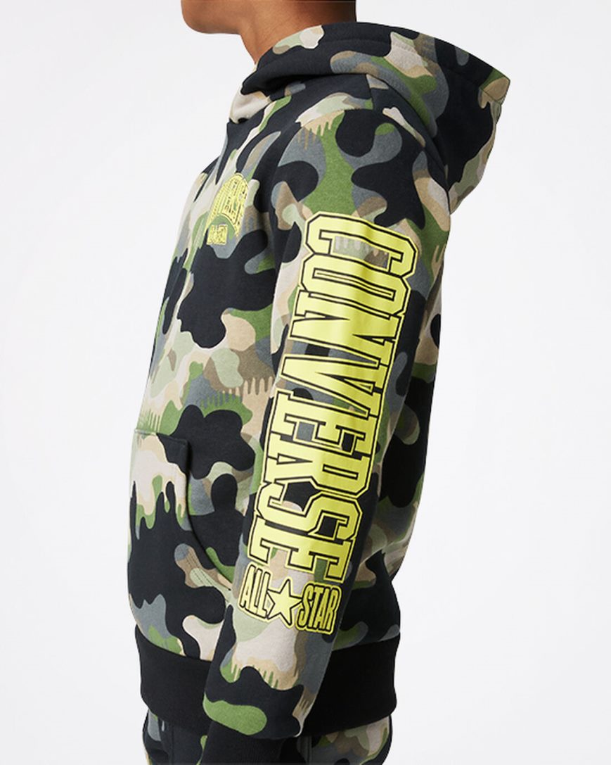 Mikiny S Kapucňou Converse Camo Pullover Chlapcenske Olivovo Zelená | SK NBPDX6